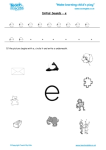 Worksheets for kids - initial sounds-e